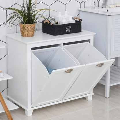 Tilt-Out Laundry Sorter Cabinet, Bathroom Storage Organizer white-AS - view 9