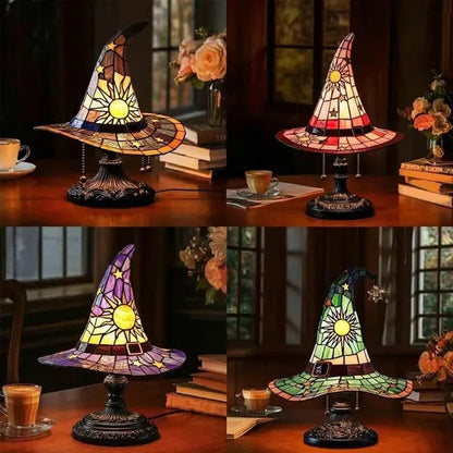 Handmade Gothic Witch Hat Night Light –Witch Hat Lamp Stained Glass LED Lamp, Spooky Halloween Decor - view 2