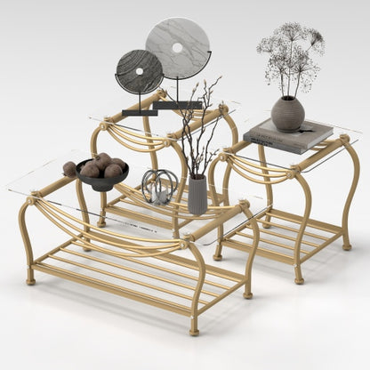 Tempered Glass Surface 3-piece Set Tea Table Decoration Rectangular Tea Table