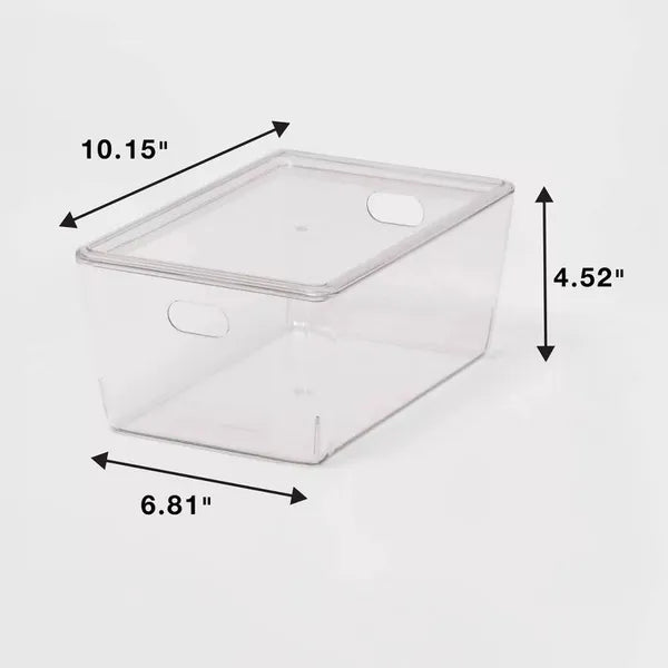 4L Stacking Clear Bin With Lid: PET, Stackable, Universal Storage, 10.15" x6.81" x4.52" - view 3
