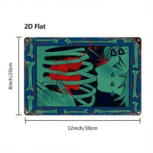Vintage Abstract Red & Blue Skull Metal Wall Art, 8x12 Inch 2D Flat Iron Painting Sign, Retro Decor For Home Bar Garage - view 2