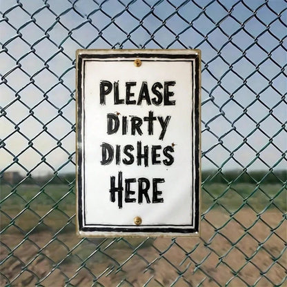 Funny Dirty Dishes Sign Rustic Metal Tin Sign, Black & White Dishwasher-Free Zone Label Humorous