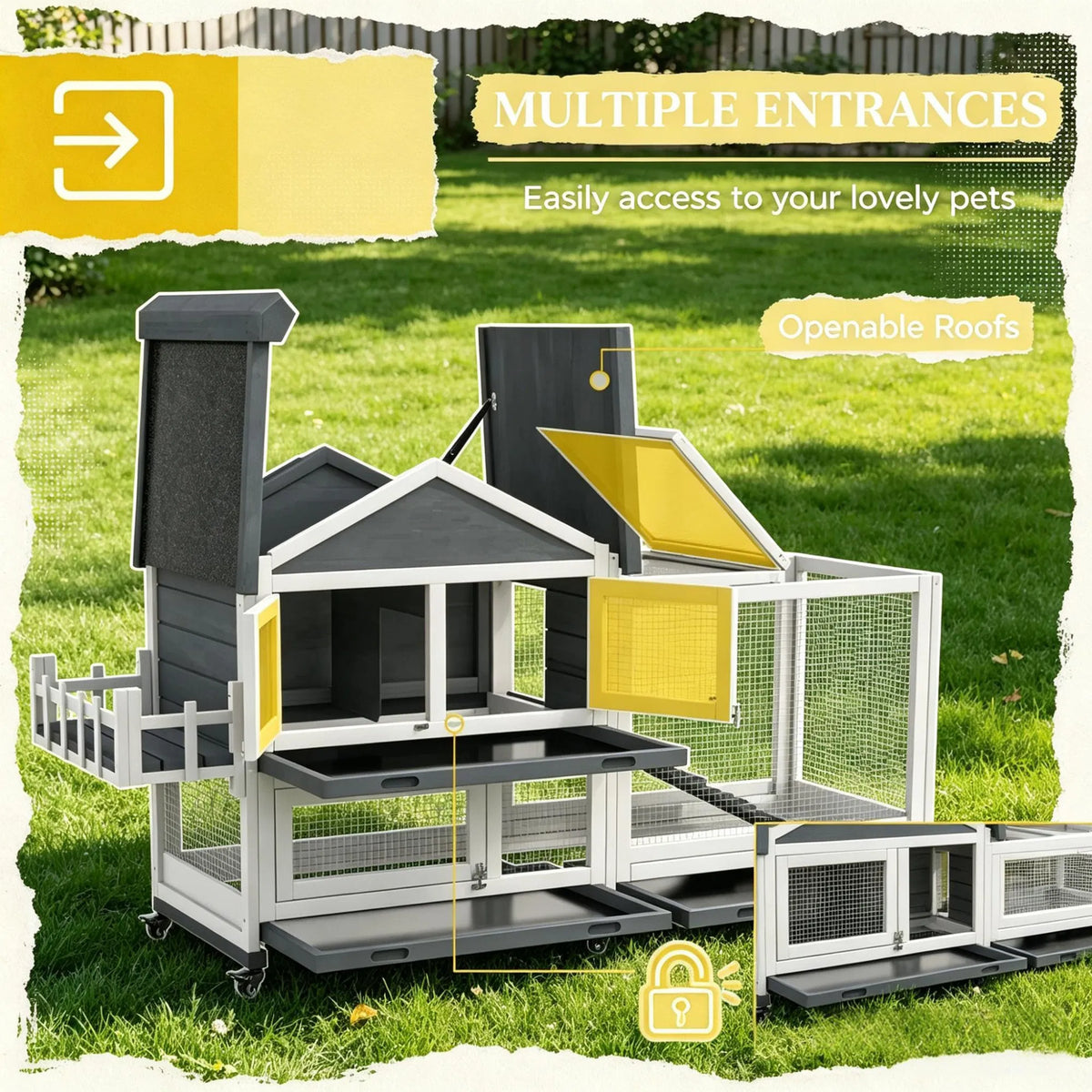 Gray 65" Spacious Wooden Rabbit Hutch: Pet Playpen with Openable Roof for Easy Access & Storage Box for Rabbits - view 7