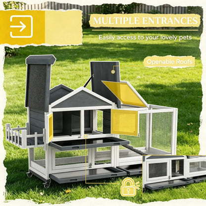 Gray 65" Spacious Wooden Rabbit Hutch: Pet Playpen with Openable Roof for Easy Access & Storage Box for Rabbits - view 7