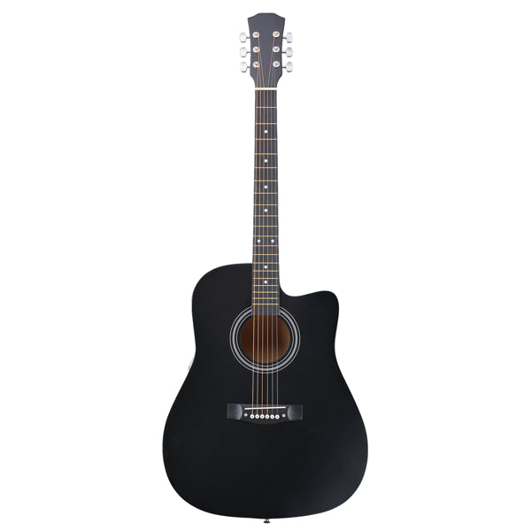 Matte Black 41-inch Dreadnought Barrel-shaped Cutaway Acoustic Guitar With Pick, Strings, Capo, Gig Bag, Tuner