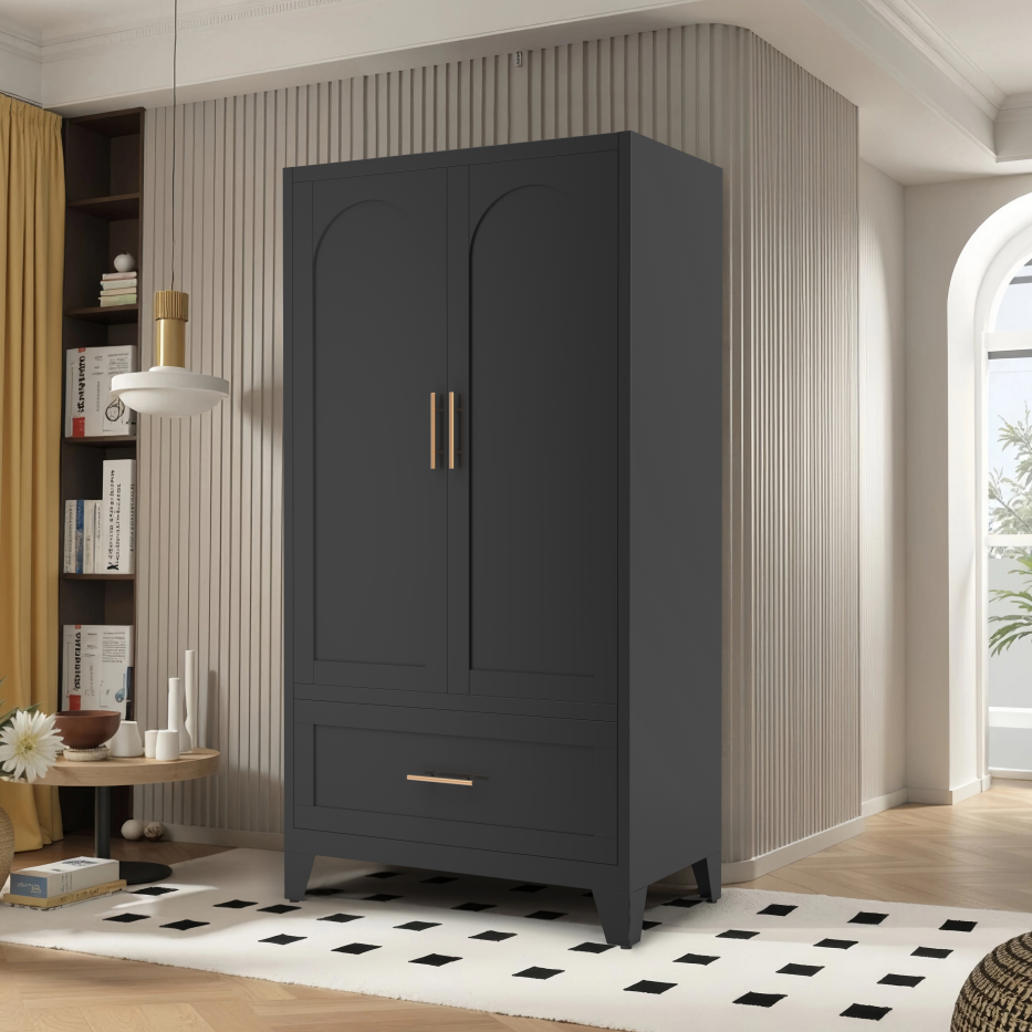 60inch Tall Metal Wardrobe Cabinet With 1 Drawer And Hanging Rod, 2 Doors Wardrobe Closet With Shelf For Bedroom - view 10