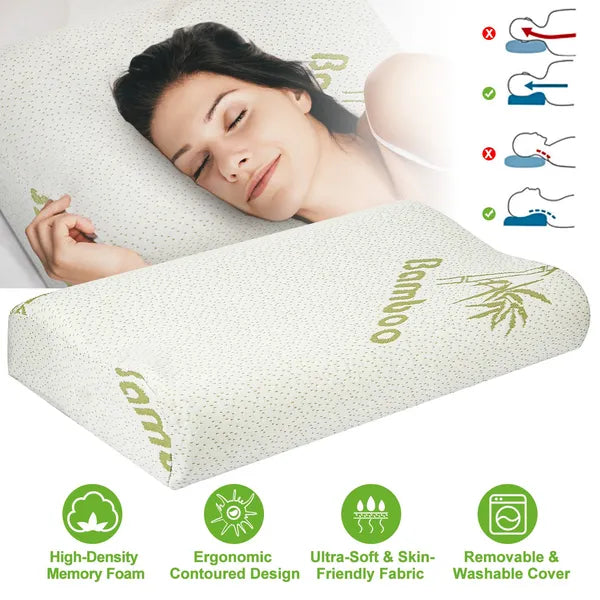 Bamboo Memory Foam Sleep Pillow Contoured Cervical Orthopedic Pillow Neck Support Breath Pillow - view 3