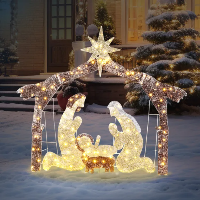 6ft Brown Roof 190LED Lights Nativity Scene Garden Jesus Decoration - view 3