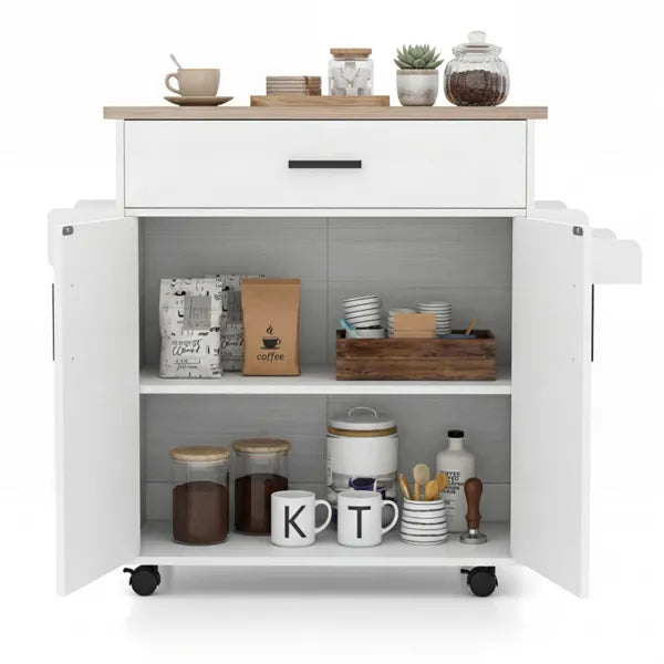 41.5" Rolling Kitchen Island Cart With Storage, White Kitchen Cart With Drawer & Cabinet, Spice Rack & Towel Holder - view 5