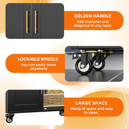 Metal Arched Bookcase With Wheels, Modern Freestanding Black Arch Storage Cabinets For Home Office Bookshelf Living Room - view 7