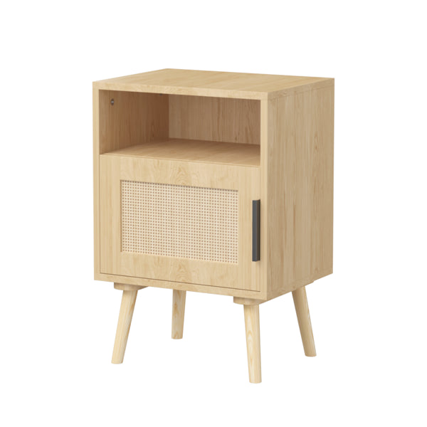 22.83'' H Rattan Nightstand, Side Table with Door Open Shelf, Accent Bedside End Table with Solid Wood Legs for Bedroom - view 8