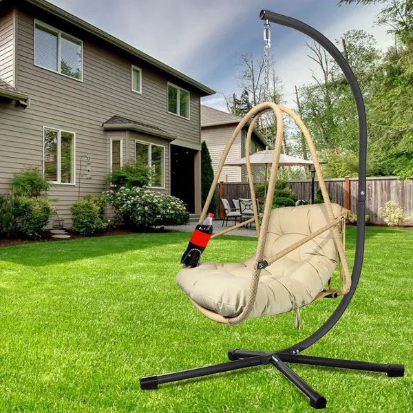 Hanging Egg Chair With Stand - Indoor/Outdoor Woven Rattan Swing Chair With Stand - 350lb Capacity - view 4