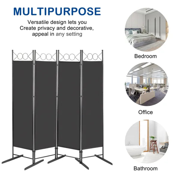 6FT 4-Fold Top With Shape 160g Polyester Cloth Plastic Feet Carbon Steel Frame Foldable Screen Black - view 5