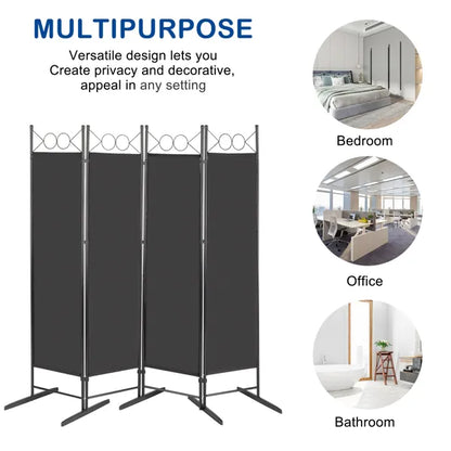 6FT 4-Fold Top With Shape 160g Polyester Cloth Plastic Feet Carbon Steel Frame Foldable Screen Black - view 5