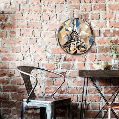 Vintage Eiffel Tower Metal Sign 7.87x7.87 Inch, Geometric Round Decorative Wall Art For Home Cafe Garage - view 2