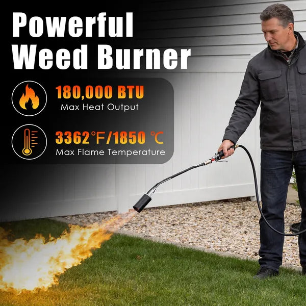 180,000 BTU Propane Weed Torch Heavy Duty Weed Burner Flame Weeder With 10FT Hose Piezo Ignition Adjustable Flame - view 4