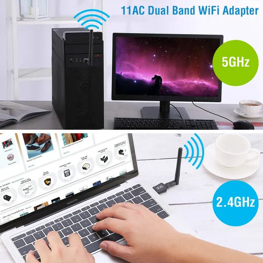 USB WiFi Adapter AC600Mbps 5G/2.4G Dual Band 802.11ac Wireless Network Adapter W / 2dBi External Antennas For PC - view 2