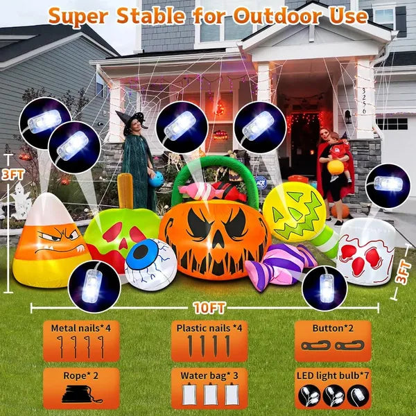 10 FT Halloween Inflatable Outdoor Decorations Pumpkin Ghost Combo, Halloween Decorations Outdoor Inflatable Bow Up - view 4