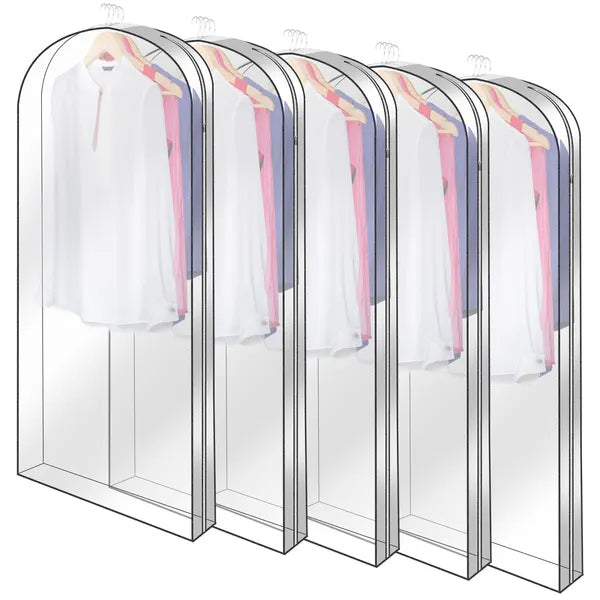 5 Pack Garment Bag For Hanging Clothes Dustproof Waterproof Hanging Clothes Storage Bag Clear Transparent Suits Cover - view 3
