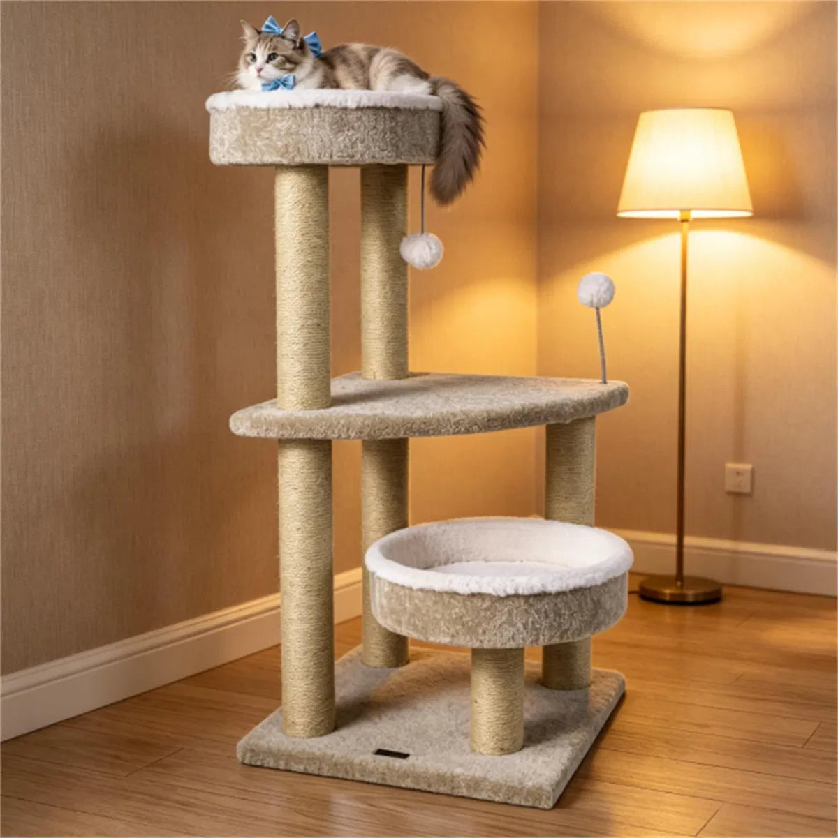 36" Compact SpaceSaving Cat Activity Center, HeavyDuty Stable Cat Climbing Furniture with Plush Rest Areas & Pompom Toy - view 6