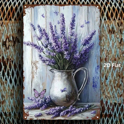 Vintage Lavender Butterfly 2D Metal Wall Art, French Country Farmhouse Decor, Antique Iron Plaque Sign For Hom IkTok - view 2