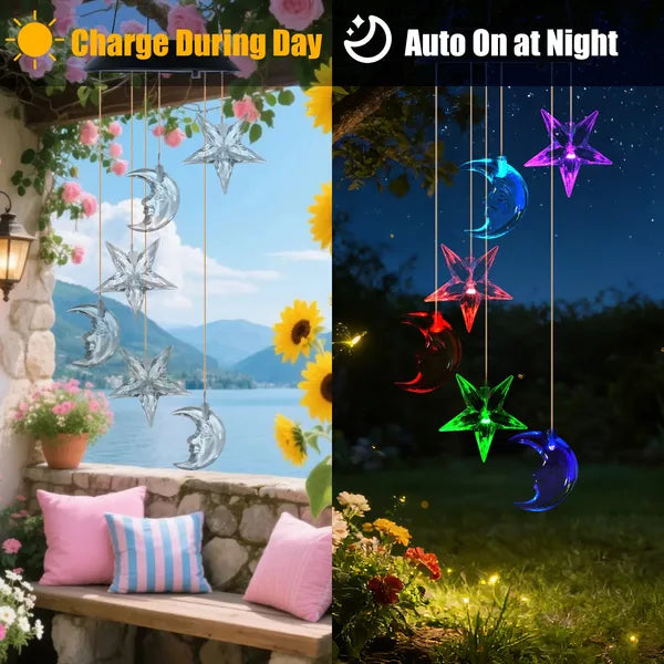 Solar Moon And Star Wind Chime 7 Color Changing Wind Chime For Outside IPX4 Waterproof Outdoor Garden Yard Decor - view 7