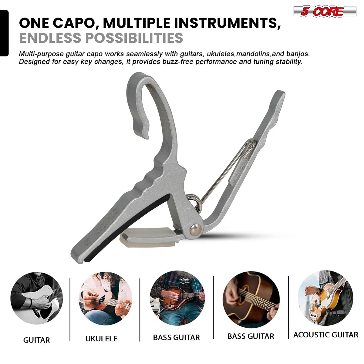 5 Core Guitar Capo Quick Change Acoustic Electric String Clip Banjo Mandolin Or Ukulele - view 4