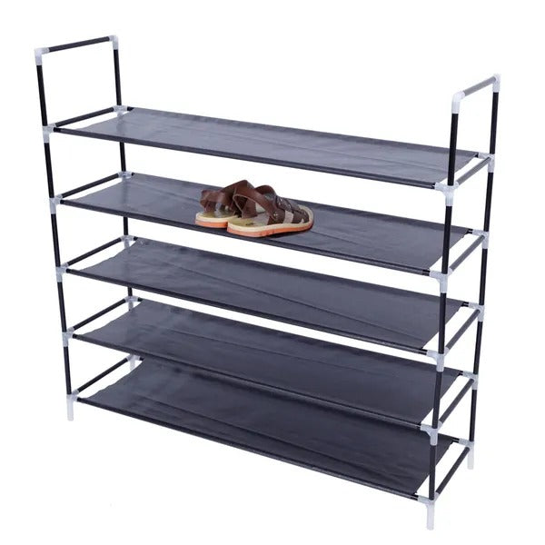 Simple Assembly 5 Tiers Non-woven Fabric Shoe Rack With Handle Black RT - view 3