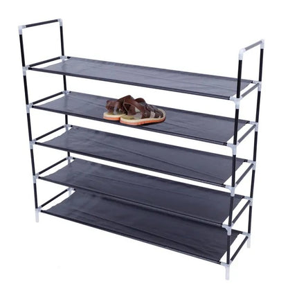 Simple Assembly 5 Tiers Non-woven Fabric Shoe Rack With Handle Black RT - view 3