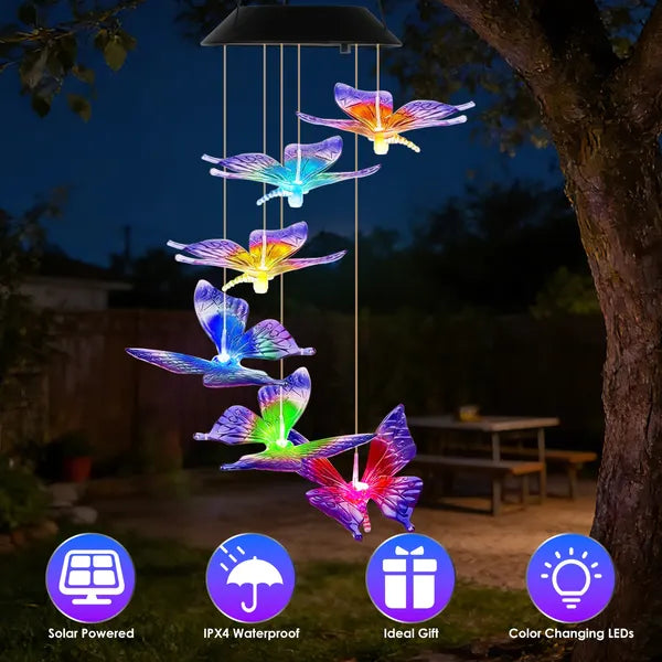 Solar Butterfly Wind Chime 7 Color Changing Wind Chime For Outside IPX4 Waterproof Outdoor Garden Yard Decor - view 3