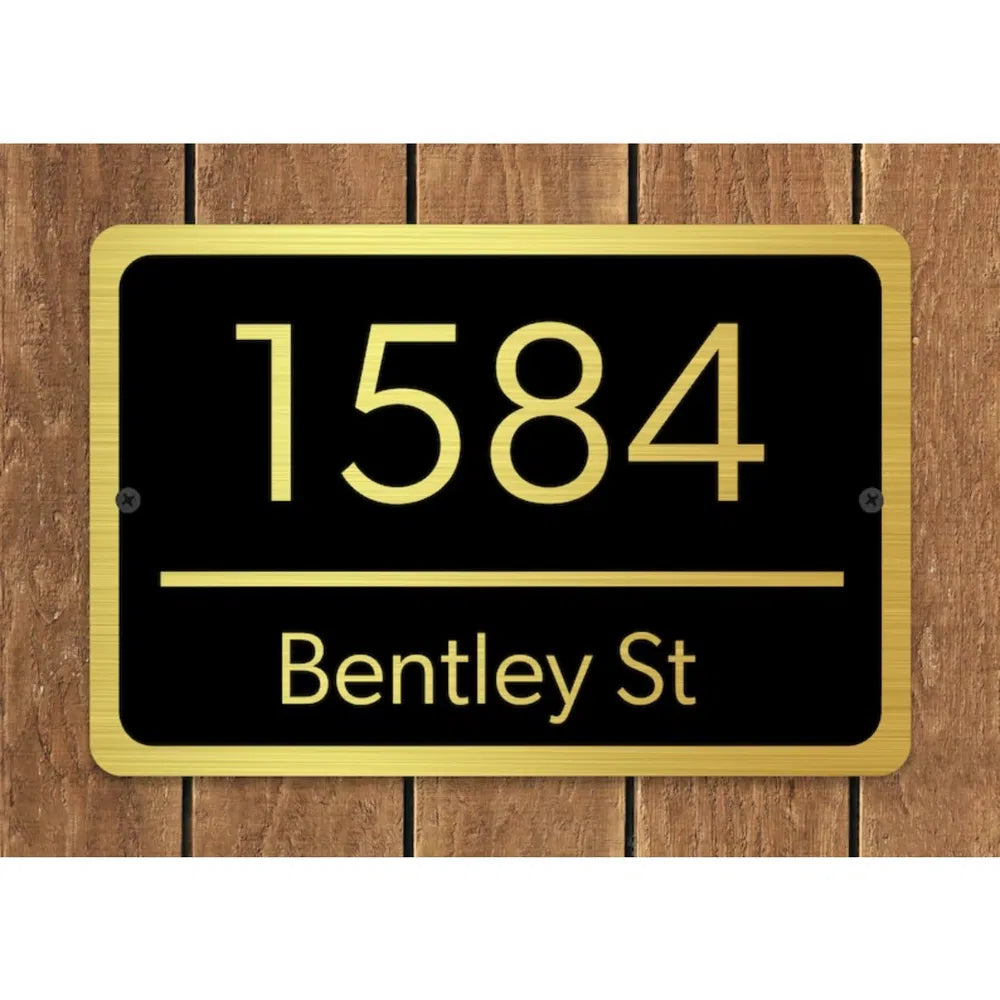 Custom Home Address Plaque Metal Brushed Gold Design Text House Number Sign - view 6