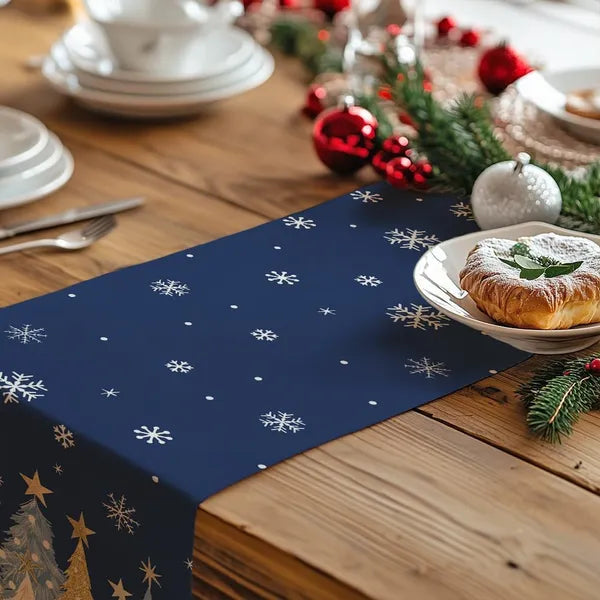 Christmas Table Runner 13x72 Inch, Xmas Trees Snowflakes Holiday Decorative Farmhouse Table Decoration For Kitchen - view 2