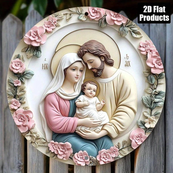 2D Flat Wooden Sign Wall Decor, Sign Wall Decor, Decor, 8x8 Inch Vintage Family Themed Round Plaque - view 2