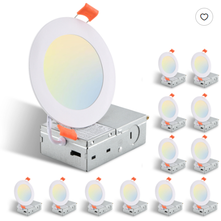 12-Pack 4 Inch Ultra-Thin LED Recessed Ceiling Light With Junction Box, 2700K-5000K Dimmable Color Changing Downlight - view 6