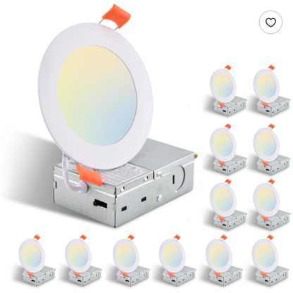 12-Pack 4 Inch Ultra-Thin LED Recessed Ceiling Light With Junction Box, 2700K-5000K Dimmable Color Changing Downlight - view 6