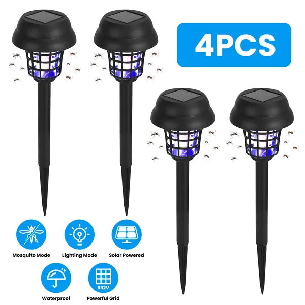 4 Pack Solar Powered Mosquito Zapper Outdoor Insect Killer Torch Waterproof Bug Zapper With UV Light White Light