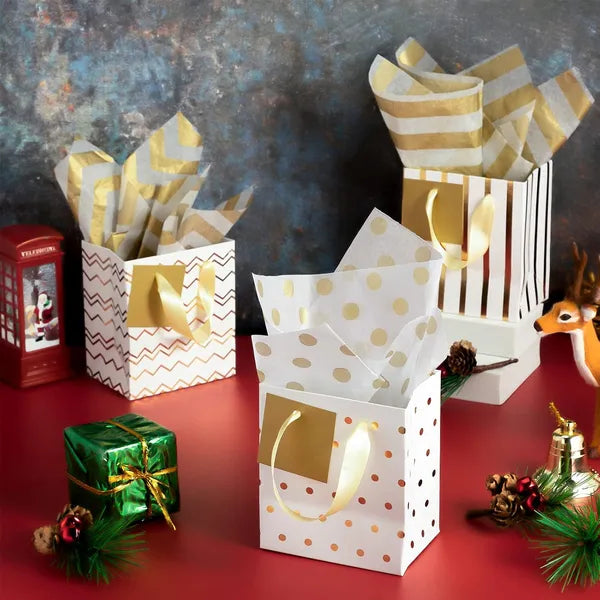 12 Pcs Small Gift Bags Mini Metallic Paper Bag Bulk Tiny With Handle Tissue Paper For Wrap Christmas Thanksgiving - view 2