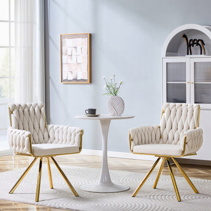 Set Of 2 Modern Luxury Velvet Braided Accent Dining Chair With Gold Metal Legs - view 2