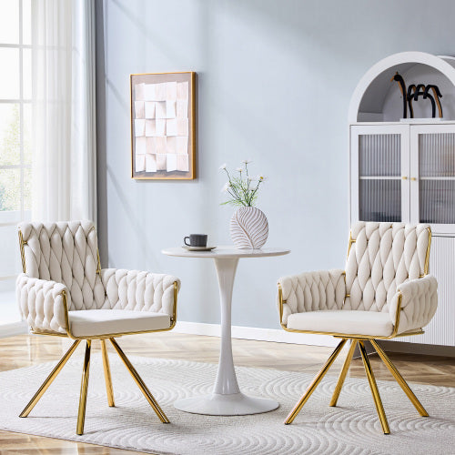 Set Of 2 Modern Luxury Velvet Braided Accent Dining Chair With Gold Metal Legs - view 2