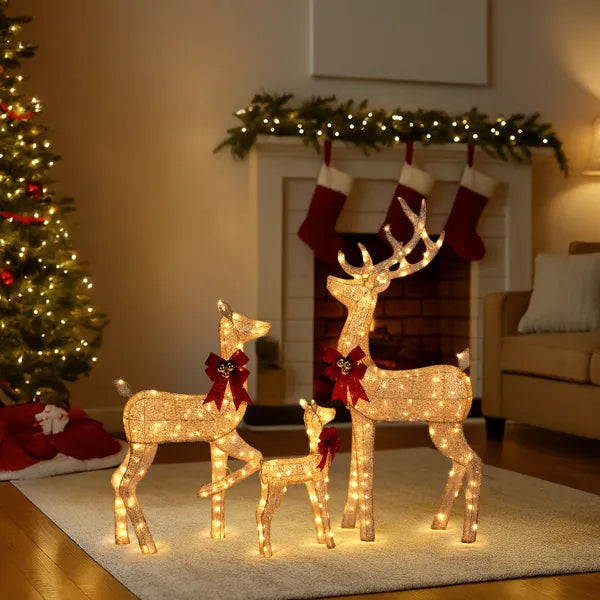 3-Piece Lighted Christmas Reindeer Family Set Outdoor Decorations, Weather Proof Sparkling Deer Family Set Of - view 9