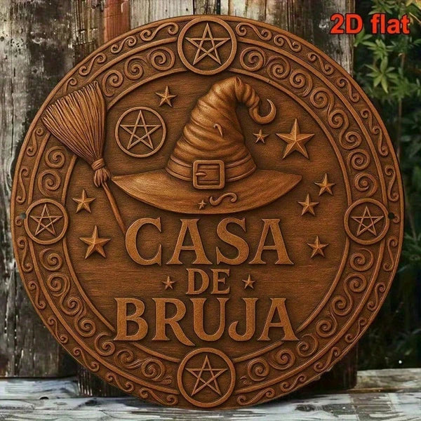 Vintage Witch House Aluminum Sign 8x8 Inch Round Metal Plaque, 2D Flat French Wall Decor For Living Room Study Dining