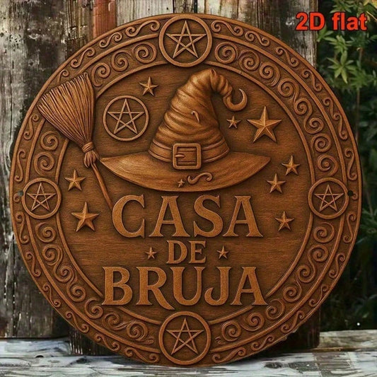 Vintage Witch House Aluminum Sign 8x8 Inch Round Metal Plaque, 2D Flat French Wall Decor For Living Room Study Dining
