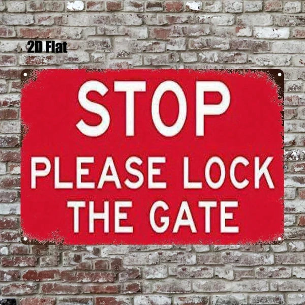 1pc 2D Flat Metal Sign Please Lock The Door, 8x12 Inch Red Warning Sign
