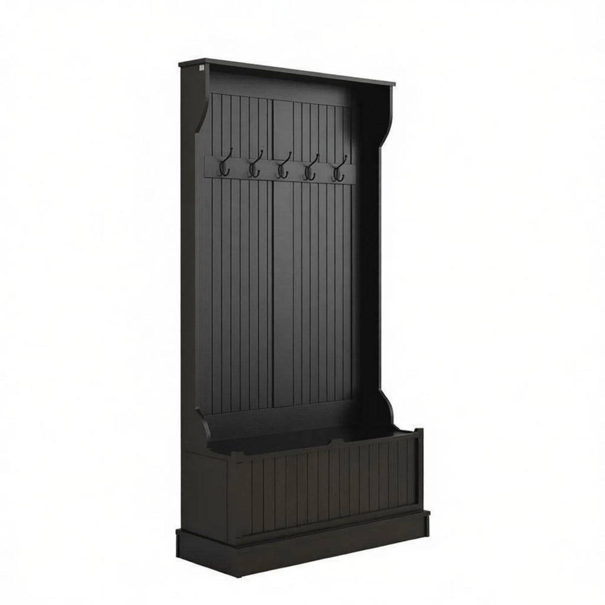 Black 3-In-1 Entryway Bench Coat Rack Hall Tree with Shoe Storage 5 Hooks for Hallway - Bench And Storage Furniture - view 3