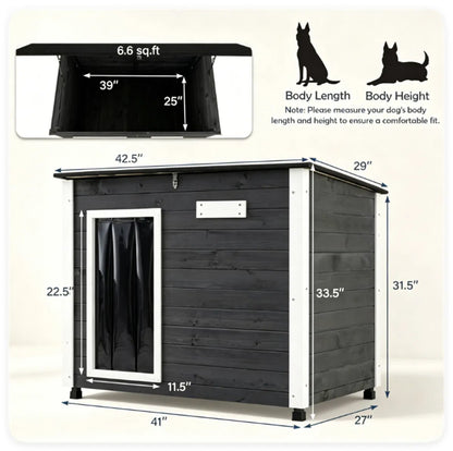 42.5" x 27" x 33.5" Outdoor Dog House with Sloped Asphalt Roof, Elevated Floor & Openable Roof Weatherproof Pet Kennel - view 2