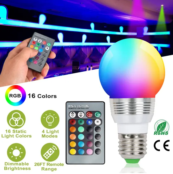 16 Colors Change LED Bulbs E27 3W RGB Dimmable Mood