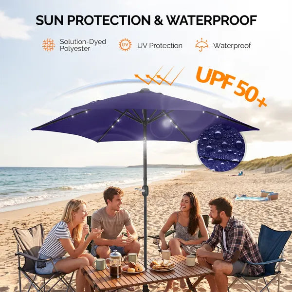 9ft Solar LED Patio Umbrella With Push Button Tilt & Crank, 6 Ribs Waterproof Polyester Outdoor Market Table Umbrella - view 5