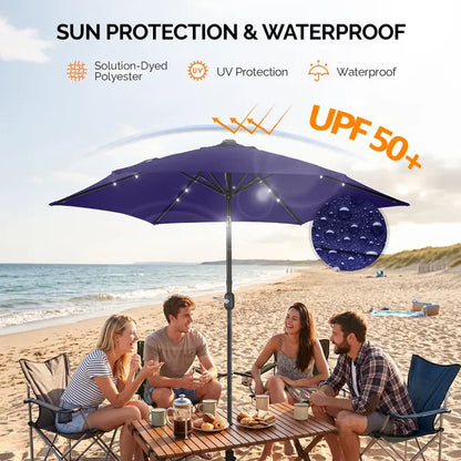 9ft Solar LED Patio Umbrella With Push Button Tilt & Crank, 6 Ribs Waterproof Polyester Outdoor Market Table Umbrella - view 5