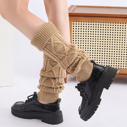 Fashion Warm Acrylic Thicker Leg Warmers Patterned Knitting Women's Knee High Slouch Girls Korean Leg Warmers - view 4