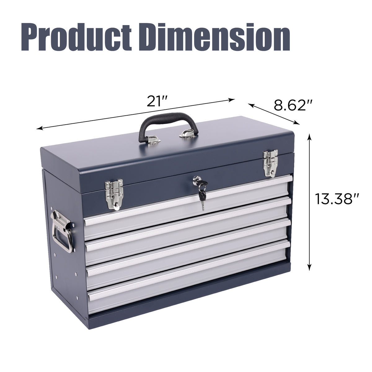 Heavy Duty Metal Tool Box, 21-inch, Portable Metal Tool Box With 4 Drawers, Small Tool Chest With EVA Liners - view 4